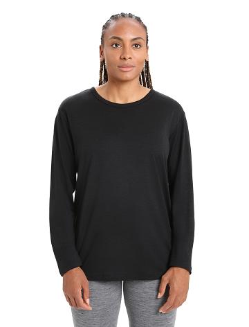 Black Women's Icebreaker Merino Granary T-Shirt Long Sleeve | USA 1639GSOL